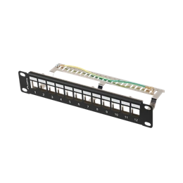 Lanberg Patch Panel (10", 1U, 12 port, FTP, árnyékolt, tehermentesítő, fekete)