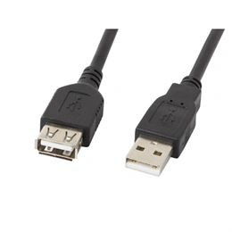 Lanberg USB-A (M/F) 2.0 adatkábel 1,8 m (fekete, 480 Mb/s, aranyozott csatlakozó, AWG 30)