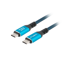 Lanberg USB-C (M/M) 4.0 kábel 2 m (240 W, 8K 60 Hz, 40 Gb/s, szövet fonat, fekete, kék)
