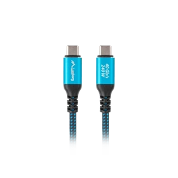 Lanberg USB-C (M/M) 4.0 kábel 2 m (240 W, 8K 60 Hz, 40 Gb/s, szövet fonat, fekete, kék)