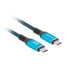 Lanberg USB-C kábel (M/M, 50 cm, USB 4.0, 240W, 8K 60 Hz, 40 Gb/s, szövet fonat, fekete-kék)