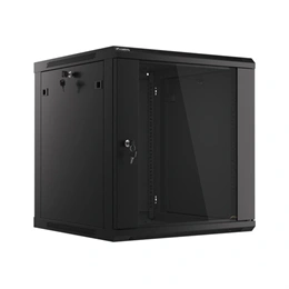 Lanberg fali rackszekrény (19", 12U, 600x600 mm, üvegajtó, lapraszerelt, fekete)