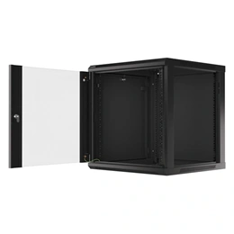 Lanberg fali rackszekrény (19", 12U, 600x600 mm, üvegajtó, lapraszerelt, fekete)