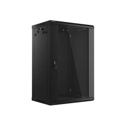 Lanberg fali rackszekrény (19", 18U, 600x450 mm, üvegajtó, lapraszerelt, fekete)