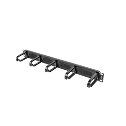 Lanberg gyűrűs panel (19", 1U, fésűs kábelátvezető, 5 gyűrű, fekete)