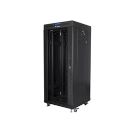 Lanberg rackszekrény (19", 27U, 600x600 mm, lapraszerelt, edzett üveg ajtó, LCD, fekete)