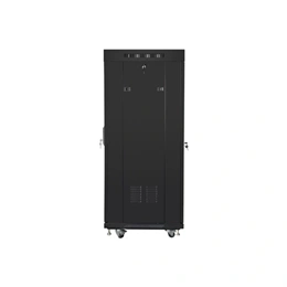 Lanberg rackszekrény (19", 27U, 600x600 mm, lapraszerelt, edzett üveg ajtó, LCD, fekete)