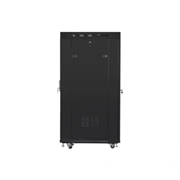 Lanberg rackszekrény (19", 27U, 600x800 mm, perforált ajtó, lapraszerelt, LCD kijelző, fekete)