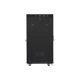 Lanberg rackszekrény (19", 27U, 800x1000 mm, szabadon álló, üvegajtó, lapraszerelt, LCD kijelző, fekete)