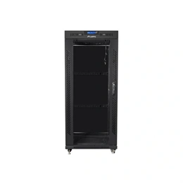 Lanberg rackszekrény (19", 27U, 800x1200 mm, szabadon álló, üvegajtó, lapraszerelt, LCD kijelző, fekete)