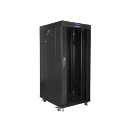 Lanberg rackszekrény (19", 27U, 800x1200 mm, szabadon álló, üvegajtó, lapraszerelt, LCD kijelző, fekete)