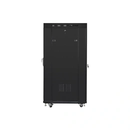 Lanberg rackszekrény (19", 27U, 800x1200 mm, szabadon álló, üvegajtó, lapraszerelt, LCD kijelző, fekete)