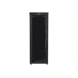 Lanberg rackszekrény (19", 42U, 800x1000mm mély, szabadon álló, üvegajtó, lapraszerelt, LCD kijelző, fekete)