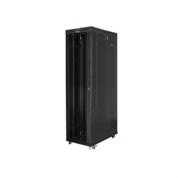 Lanberg rackszekrény (19", szabadon álló, 47U, 800x1200 mm, üvegajtó, lapraszerelt, LCD kijelző, fekete)