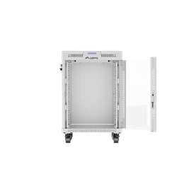Lanberg szabadon álló rackszekrény (19", 15U, 600 mm mély, edzett üveg ajtó, lapraszerelt, LCD kijelző, szürke)