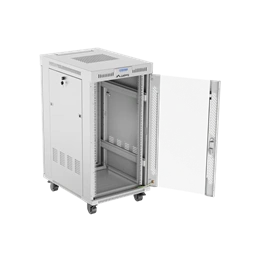 Lanberg szabadon álló rackszekrény (19", 22U, 600x800 mm, edzett üveg ajtó, lapraszerelt, LCD kijelző, szürke)