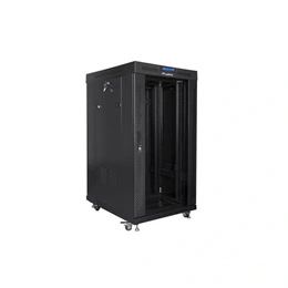 Lanberg szabadon álló rackszekrény (19", 22U, 800x1000 mm, edzett üveg ajtó, lapraszerelt, LCD, fekete)