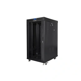 Lanberg szabadon álló rackszekrény (19", 22U, 800x1000 mm, edzett üveg ajtó, lapraszerelt, LCD, fekete)