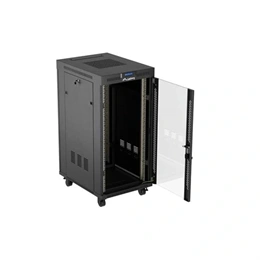Lanberg szabadon álló rackszekrény (19", 24U, 600x800 mm, üvegajtó, lapraszerelt, LCD, fekete)
