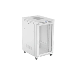 Lanberg szabadon álló rackszekrény (19", 27U, 800x1000 mm, perforált ajtó, lapraszerelt, LCD kijelző, szürke)