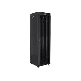 Lanberg szabadon álló rackszekrény (19", 42U, 600x600 mm, 520 mm mély, üvegajtó, lapraszerelt, LCD kijelző, fekete)