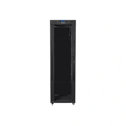 Lanberg szabadon álló rackszekrény (19", 42U, 600x800 mm, üvegajtó, lapraszerelt, LCD kijelző, fekete)