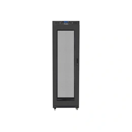 Lanberg szabadon álló rackszekrény (19", 42U, 600x800, perforált ajtó, lapraszerelt, LCD kijelző, fekete)