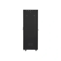 Lanberg szabadon álló rackszekrény (19", 42U, 600x800, perforált ajtó, lapraszerelt, LCD kijelző, fekete)