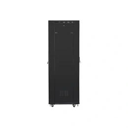 Lanberg szabadon álló rackszekrény (19", 42U, 600x800, perforált ajtó, lapraszerelt, LCD kijelző, fekete)