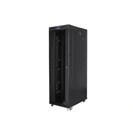 Lanberg szabadon álló rackszekrény (19", 42U, 800x1200 mm, edzett üveg ajtó, lapraszerelt, LCD kijelző, fekete)
