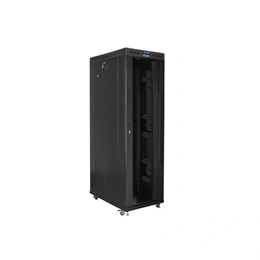 Lanberg szabadon álló rackszekrény (19", 42U, 800x1200 mm, edzett üveg ajtó, lapraszerelt, LCD kijelző, fekete)