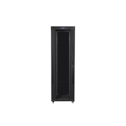 Lanberg szabadon álló rackszekrény (19", 42U, 800x1200 mm, edzett üveg ajtó, lapraszerelt, LCD kijelző, fekete)