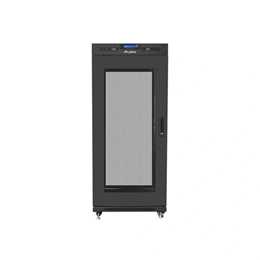 Lanberg szabadon álló rackszekrény 27U (19", 600x600 mm, perforált ajtó, lapraszerelt, LCD kijelző, fekete)