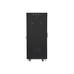 Lanberg szabadon álló rackszekrény 27U (19", 600x600 mm, perforált ajtó, lapraszerelt, LCD kijelző, fekete)