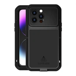 Love Mei Powerful Defender műanyag telefonvédő (fém keret, ütésálló, porálló, képernyővédő üveg, prémium, fekete)
