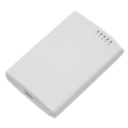 MikroTik PowerBox RB750P-PBr2 router (5x 10/100, 4x passzív PoE kimenet, PoE-in, DC jack, kültéri, fehér)