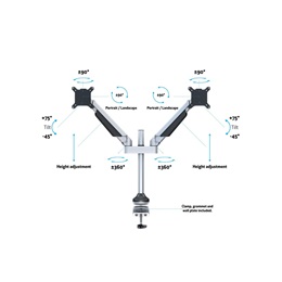 Multibrackets 2 karos asztali gázrugós konzol (15-32", VESA 75x75/100x100, max. 10 kg, ezüst)