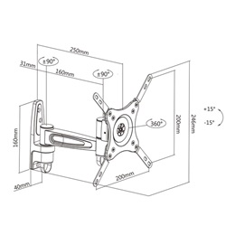 Multibrackets M VESA Flexarm 360 II fali konzol (15-32", VESA 75x75, 100x100, 200x100, 200x200, 15 kg, fekete)