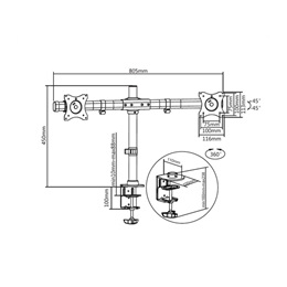 Multibrackets asztali konzol (2 képernyős, 15-27", VESA 75x75/100x100 mm, 8 kg/monitor, dönthető, forgatható, fekete)