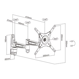 Multibrackets fali konzol M VESA Flexarm 360 III (15-32", VESA 75x75/100x100/200x100/200x200, terhelhetőség 15 kg, dönt