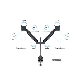 Multibrackets gázrugós 2 karos asztali monitor konzol (15-32", VESA 75x75/100x100, max. 10 kg, fekete)