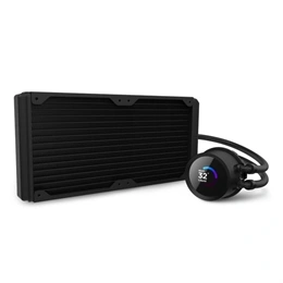 NZXT Kraken 280 vízhűtés (2x140 mm, 500-1500 rpm, PWM, 19,4-32,1 dBA, LCD pumpa, fekete)