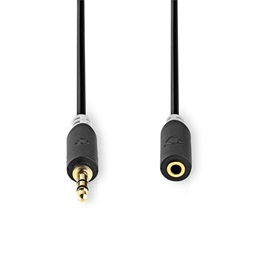 Nedis 3,5 mm sztereó audio kábel (3,5 mm apa / 3,5 mm anya, 3 m, aranyozott csatlakozó, antracit)