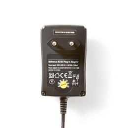 Nedis ACPA002 univerzális AC-DC tápegység (3-12V, 1,5A, 18W, 6 cserélhető tápdugó, 1,8 m kábel, fekete)