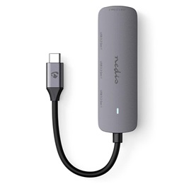 Nedis CCGB64220GY01 4 portos USB-C hub (USB-C dugó / 4x USB A 3.2 Gen1, 5 Gbps, 7,5 W, szürke)