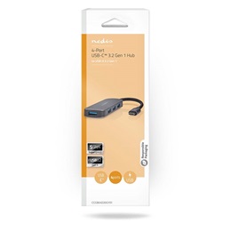 Nedis CCGB64220GY01 4 portos USB-C hub (USB-C dugó / 4x USB A 3.2 Gen1, 5 Gbps, 7,5 W, szürke)