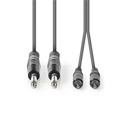 Nedis COTH23320GY30 félprofi audio kábel (2 x 6,35 mm mono jack dugó / 2 x RCA dugó, 3 m, rugalmas)