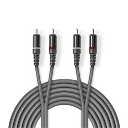 Nedis COTH24200GY15 sztereó audio kábel (2x RCA dugó / 2x RCA dugó, nikkelezett, 1,5 m, rugalmas)