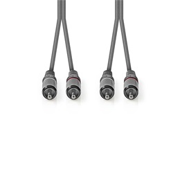 Nedis COTH24200GY15 sztereó audio kábel (2x RCA dugó / 2x RCA dugó, nikkelezett, 1,5 m, rugalmas)