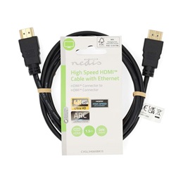 Nedis CVGL34060BK15 HDMI kábel (HDMI dugó/dugó, 4K@60Hz, ARC, 18 Gbps, aranyozott csatlakozók, 1,5 m)